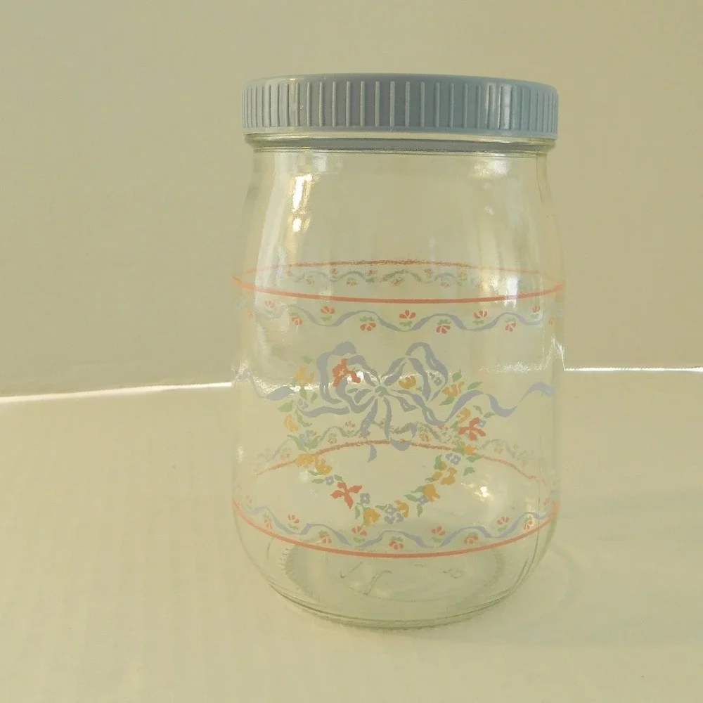 Luminarc Made in France Glass Jar 1 Liter Clear Cottagecore Heart Bow Retro